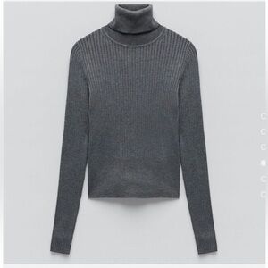 Zara Ribbed Knit Turtleneck Top Grey
